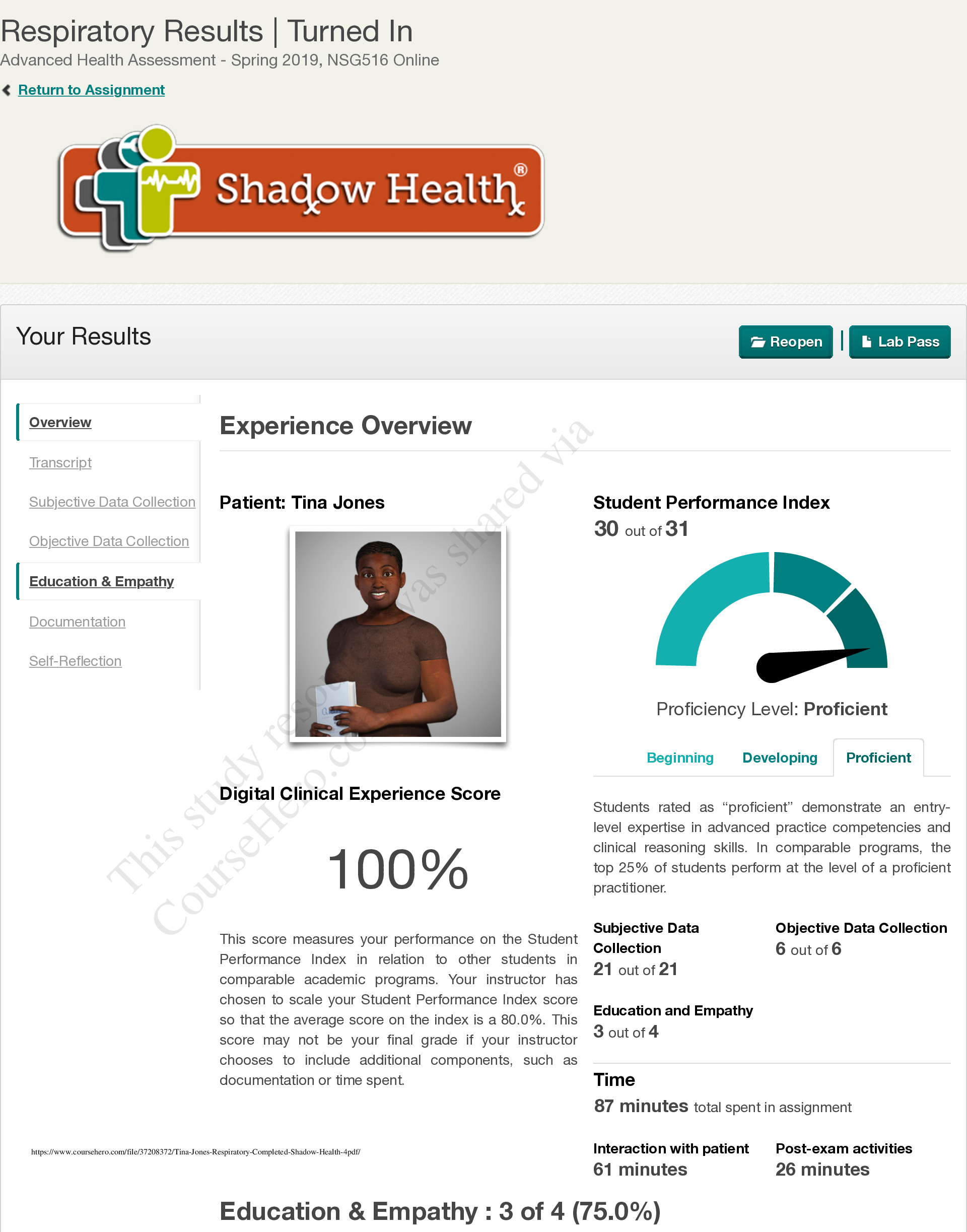 Preview of Tina Jones Respiratory | Completed | Shadow Health 4